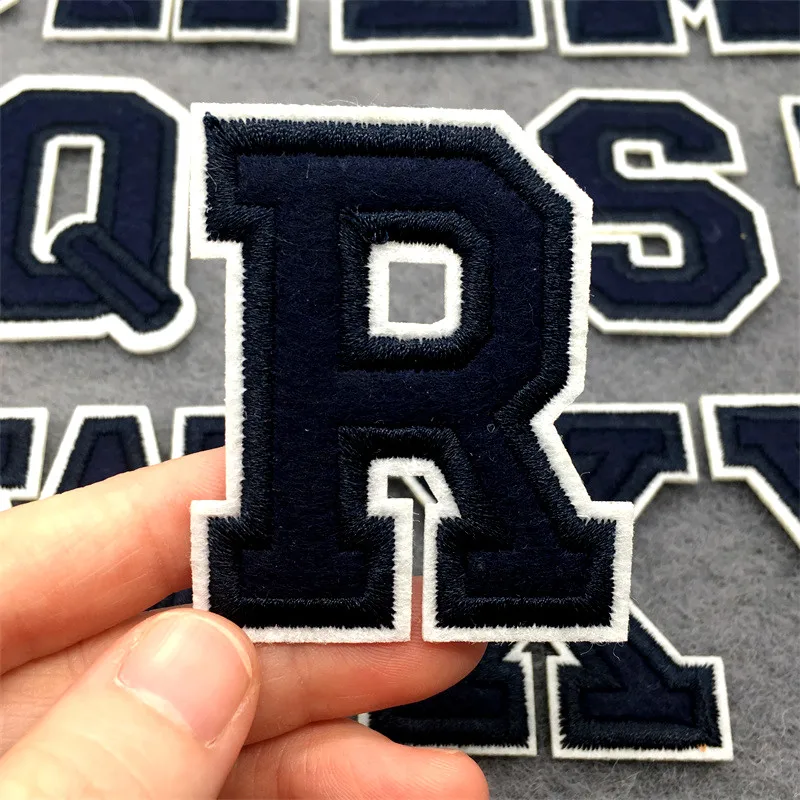 Navy Blue Letters Embroidery Patches Applique Diy Alphabet Iron on Patches For Clothing Sewing Name Patches on Clothes Bags