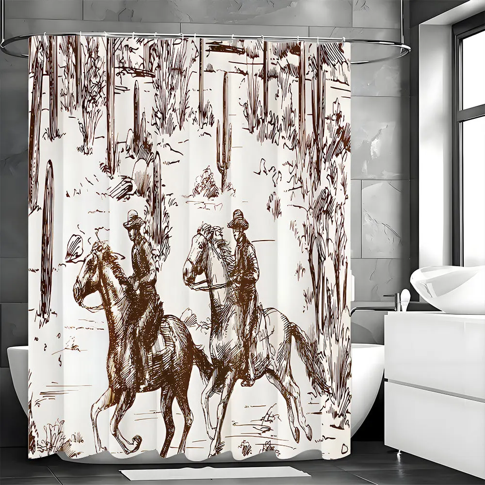 ウエスタンカウボーイラインシャワーカーテン洗える汚れに強いシャワーヘッド防水ポリエステルバスカーテン家の装飾用