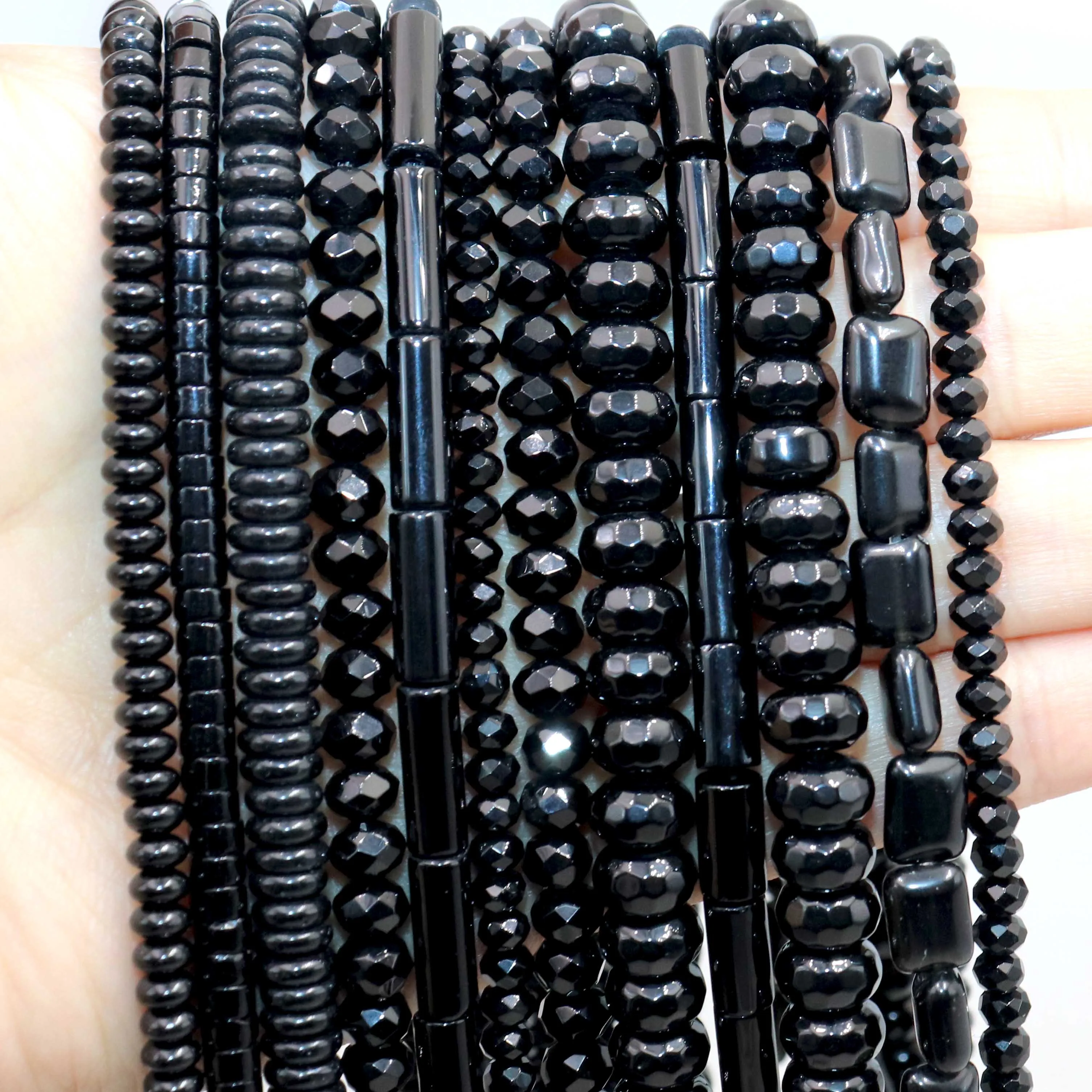 Natural Black Stone Onyx Cylinder Faceted Shape Loose Spacer Beads For Jewelry Making DIY Charms Bracelets Accessories