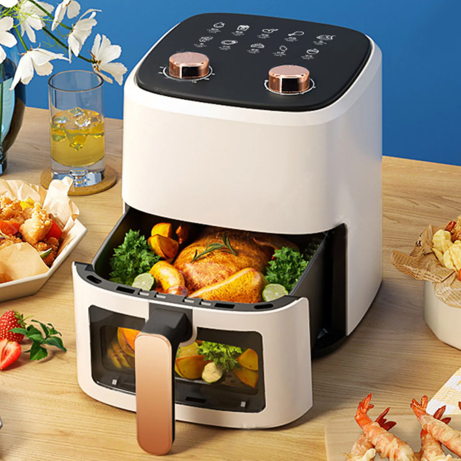 Image of Friggitrice da cucina con fornello ad aria Friggitrice da cucina multifunzione completamente automatica da 5,5 litri di grande capacità per friggitrice da cucina domestica Friggitrice da cucina cod004