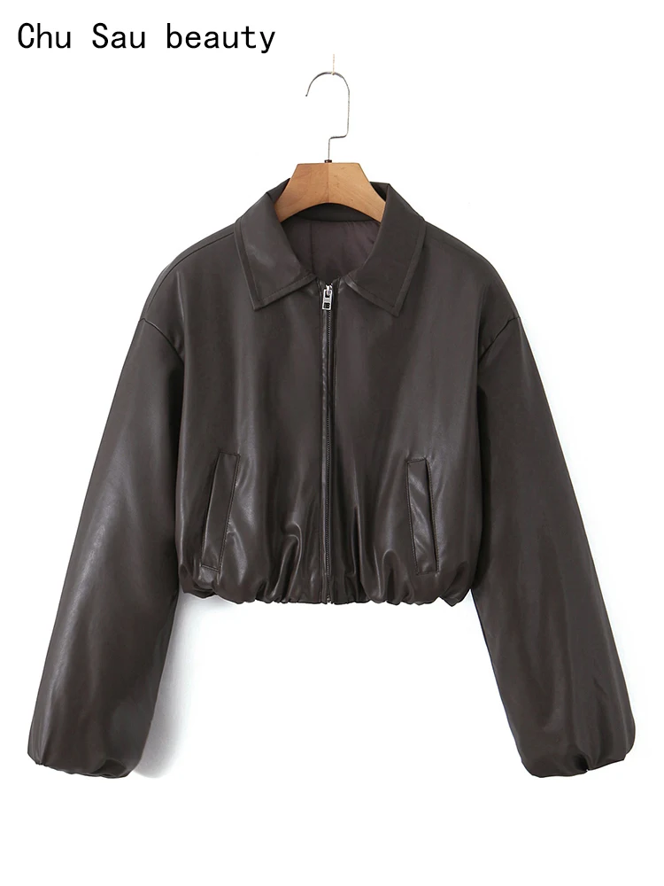 سترات Chu Sau Beauty 2025 للسيدات موضة جديدة عتيقة بياقة على شكل طية صدر وأكمام طويلة وجيوب على طراز الشارع معاطف أنيقة بسحّاب من البولي يوريثان #1