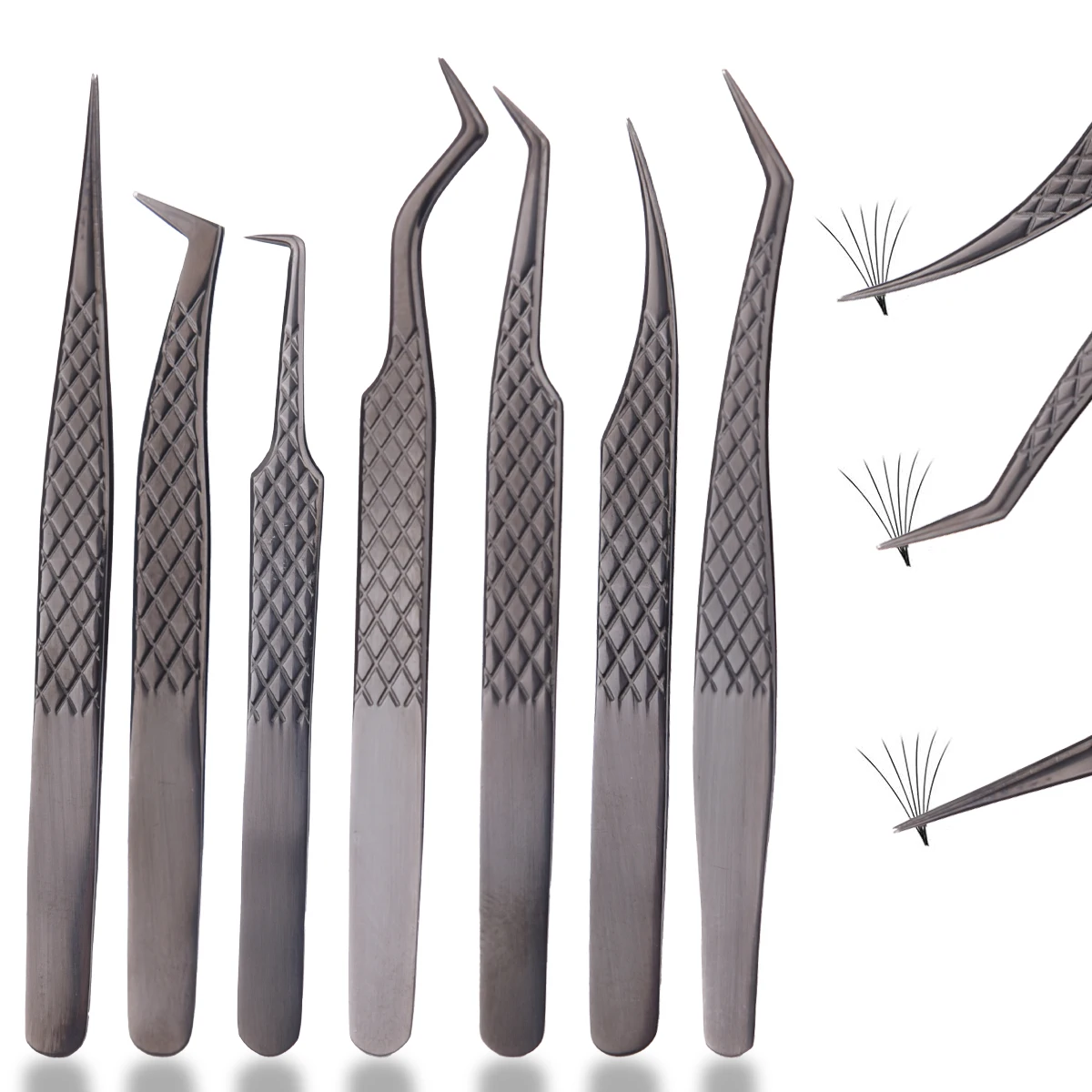 1個/2個/4個/6個入り 3.0 ブラック ラッシュピンセット まつげエクステ用 ダイヤモンドグリップ 90度チップ ボリュームラッシュエクステンションピンセット