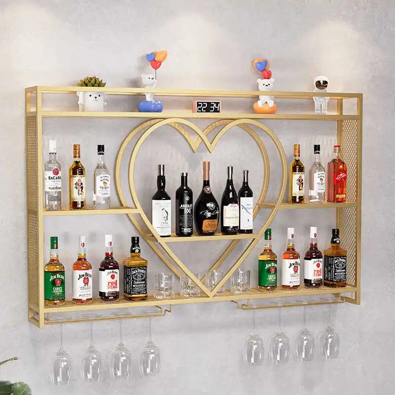 

Wall hanging wine rack Bar counter Wrought iron multi-functional love modeling Wall rack Industrial wind hanging wine glass rack