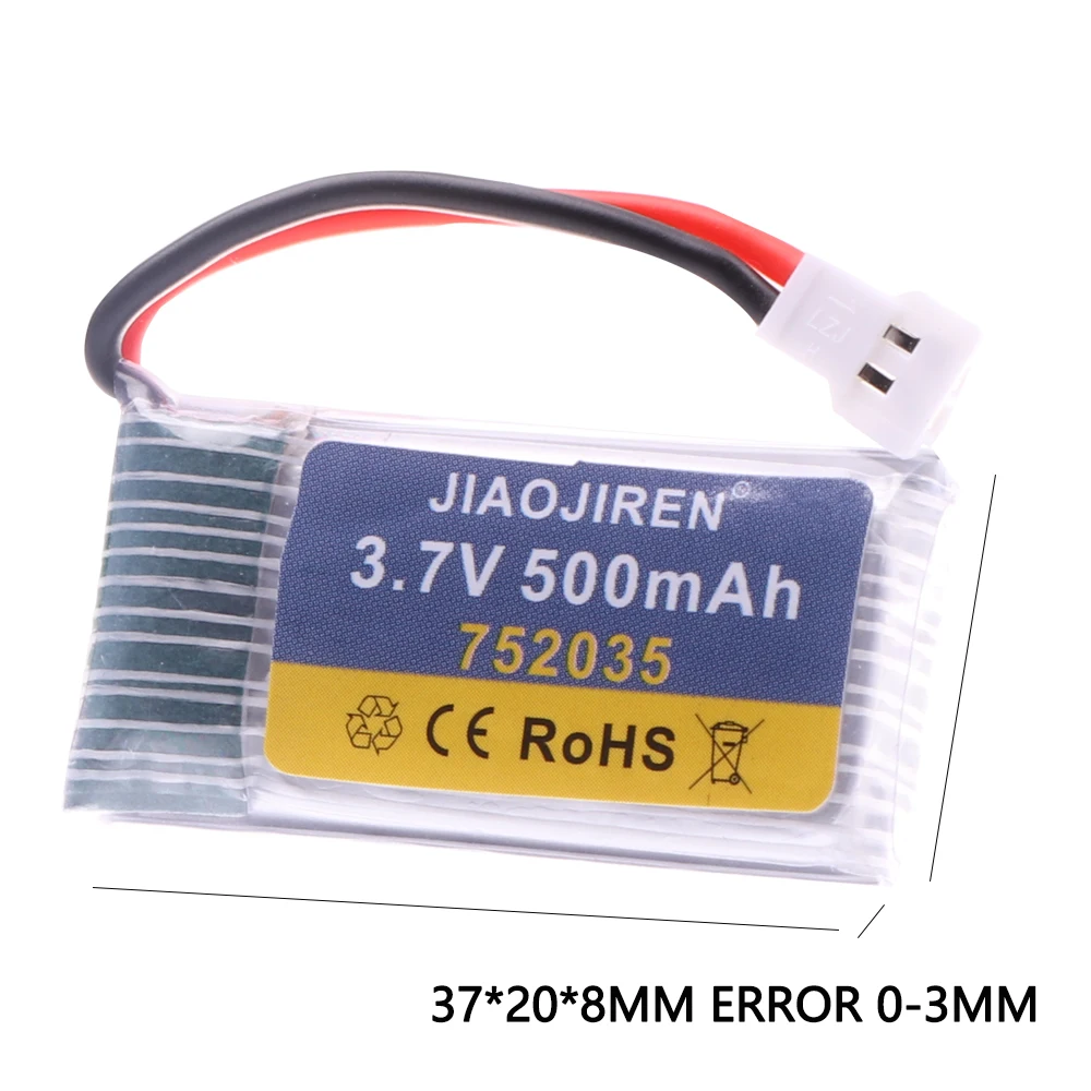 3.7V 500mAh 752035 Lipo Battery with Charger For H107 H31 KY101 E33C E33 RC Drone Helicopter Spare Parts 3.7V 1S Battery XH2.54