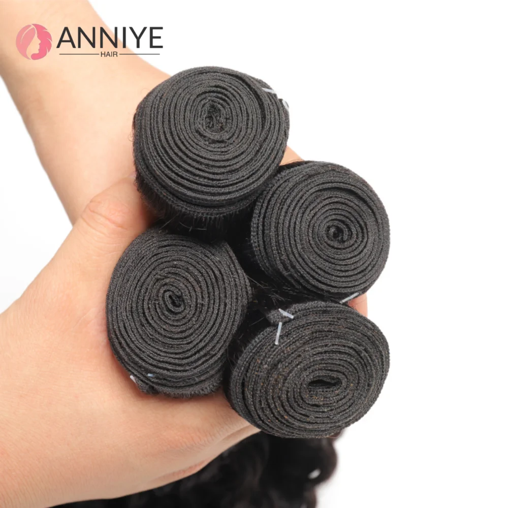 ディープウェーブヘアエクステンション、4x4クロージャー付き、3束とレースクロージャー付き、100%人毛エクステンション、レースクロージャー付き