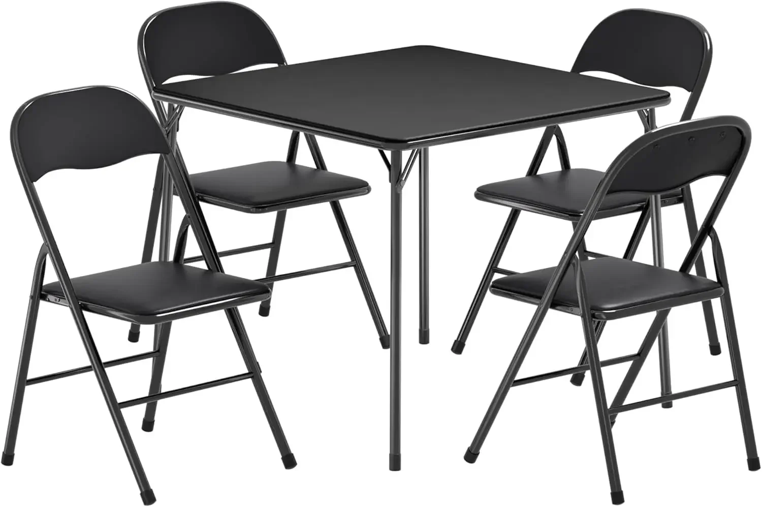 

Folding Card Table and Chair Set of 5 Foldable with Padded Upholstery Tabletop, Metal, Black