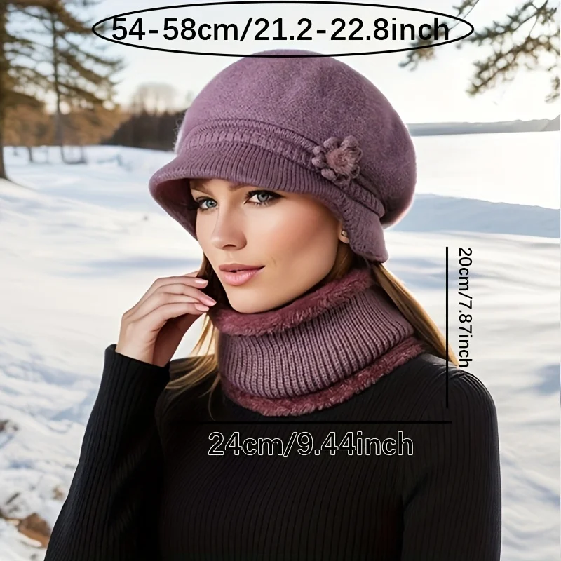 Комплект из 2 зимних шапок и шарфов для пожилых женщин и мам — ветрозащитные теплые наушники, шапки-бини и утеплители для шеи