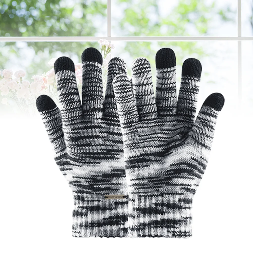 2 stücke Touchscreen Handschuhe Schwarz Weiß Gestrickte Volle Finger Winddicht Outdoor Sport Handschuhe Für Radfahren Wandern Fahren Winter Warm