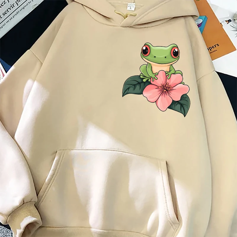 

2025 Streetwear Hoodies Women Flower Frog Printed Sweatshirts Autumn Spring Long Sleeve Harajuku Hoody Casual Pullover Sudadera
