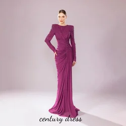 Customized Exquisite O Neck Mermaid  Evening Dress Beading Charming Zipper Prom Dress Long Sleeve Party Gown  вечернее платье
