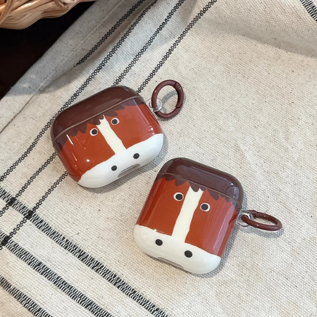Funny Creative Graffiti Brown Pony With Hook Shockproof Protective Earphone Cover Case for AirPods 1 or 2 3 4 Pro 2 Pro 3