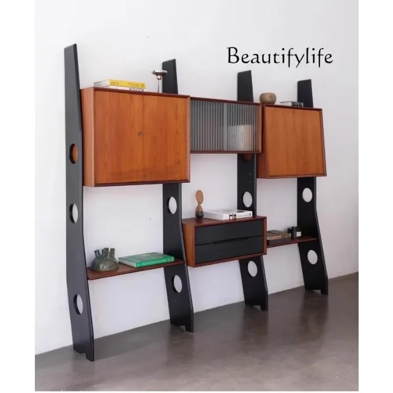 

qU F French Medieval All-solid Wood Wall Cabinet Household Floor Combination Shelf Display Cabinet Bookcase Retro Shelf
