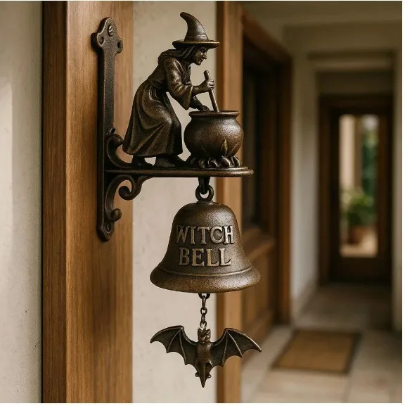 New Witch Doorbell Wrought Iron Broom Witch Resin Potion Witch Doorbell