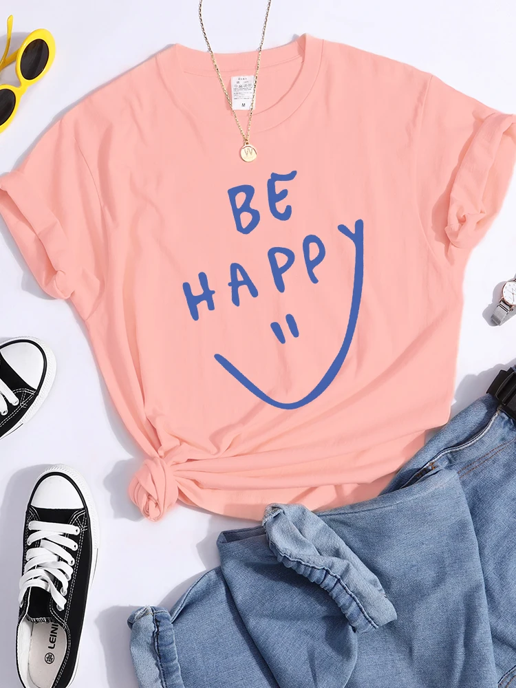 Be Happy Smile Design Female Tshirt Street Breathable T Shirt Personality Street Tee Clothing Summer Cool Sports T Shirts Women