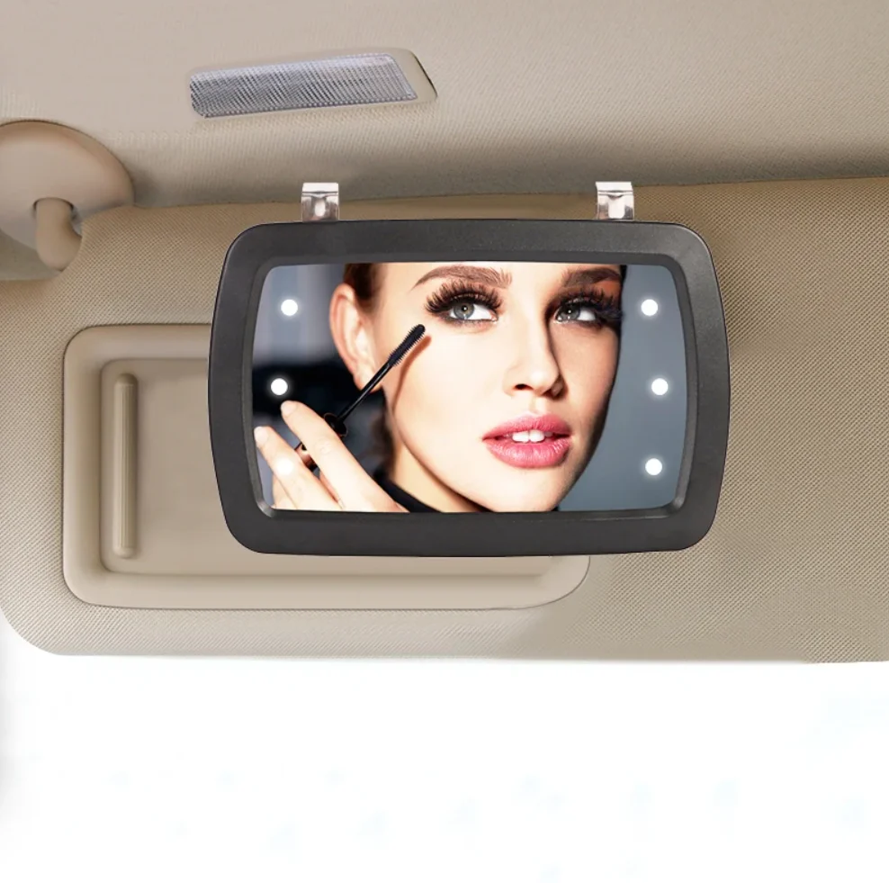 Universal LED Car Interior Mirror Touch Switch Makeup Mirror Sun Visor High Clear Interior HD Mirror -no battery