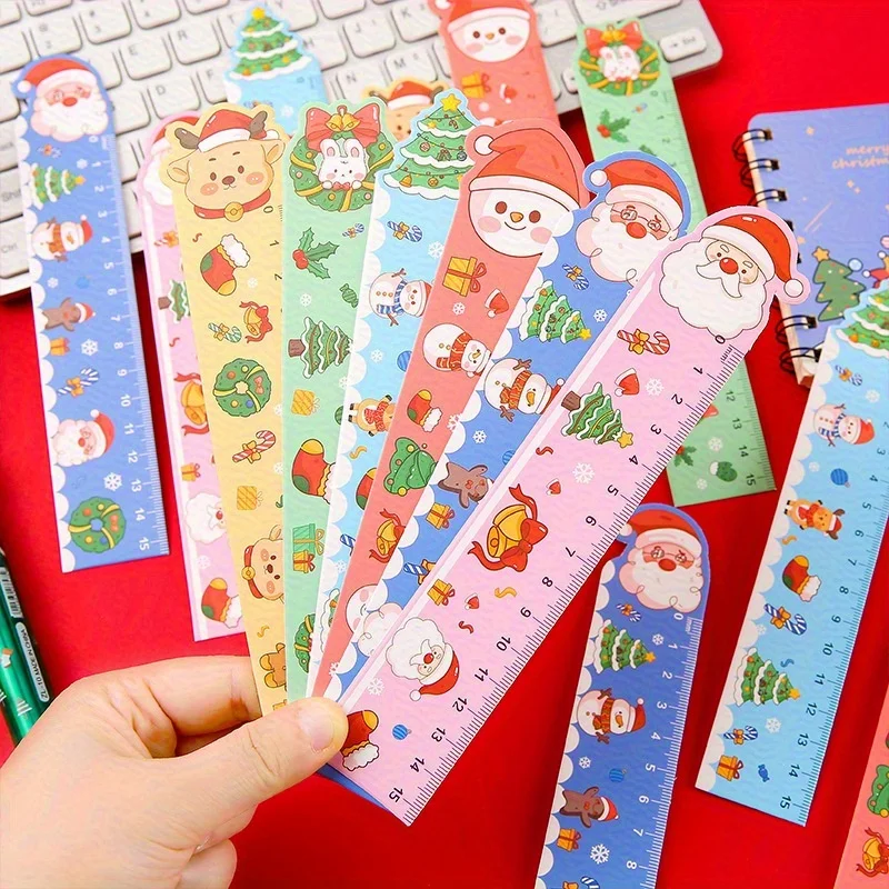 20 مسطرة ورق عيد الميلاد - أدوات قياس مناسبة للحرف اليدوية والمكافآت المدرسية وهدايا حفلات العطلات والمساطرين التعليمية