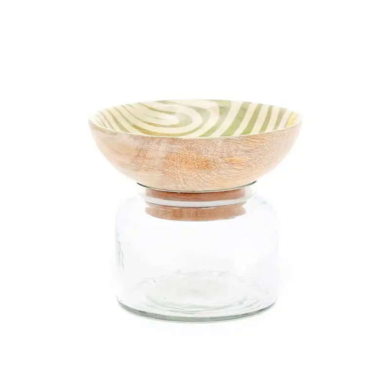 

Stylish Glass Nut Jar with Wooden Bowl Lid for Nuts and Snacks - 350ml Storage Solution