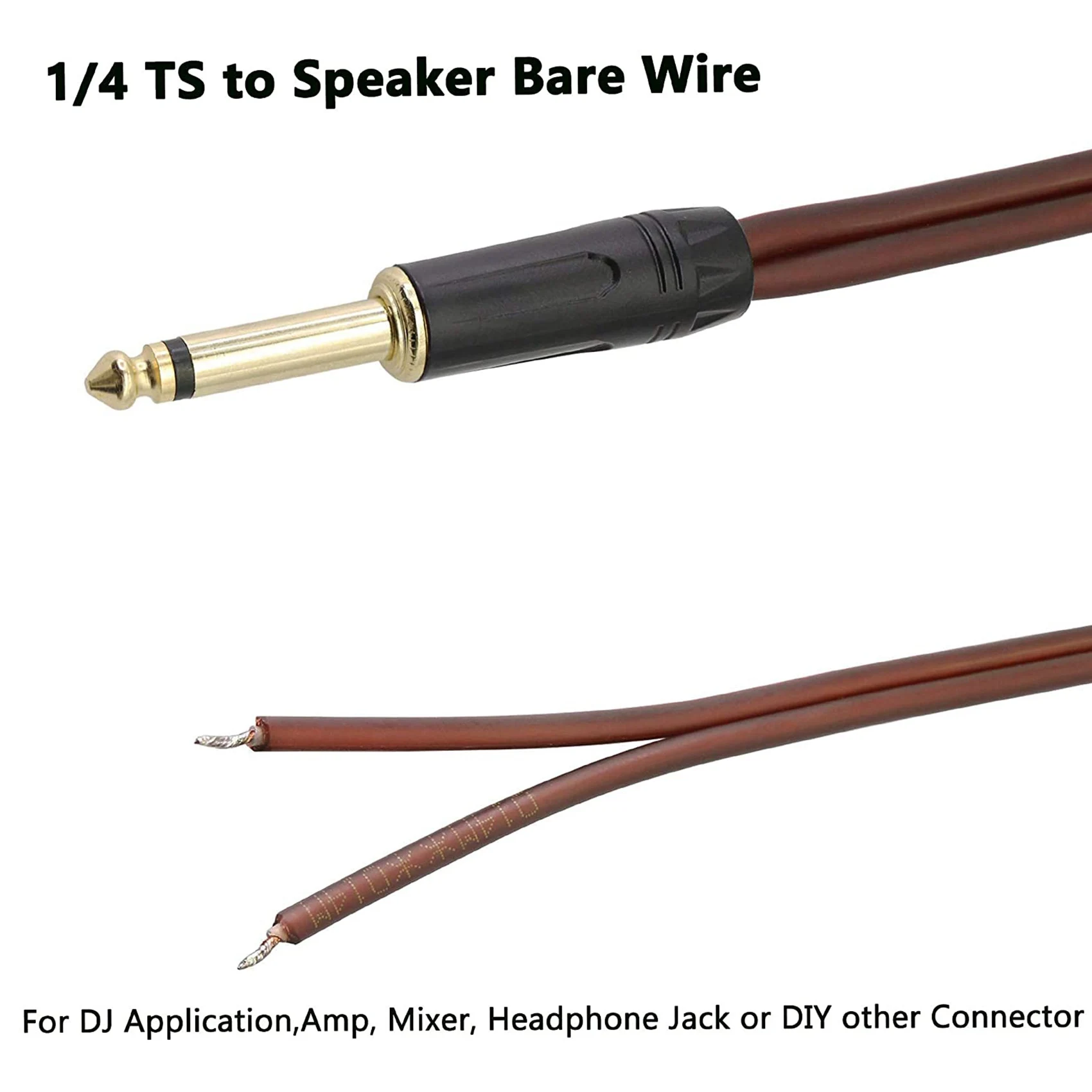 Cable desnudo de 1/4 a altavoz, Cable de Audio a adaptador Mono macho de 6,35mm, altavoz HiFi OFC chapado en oro de extremo abierto de repuesto