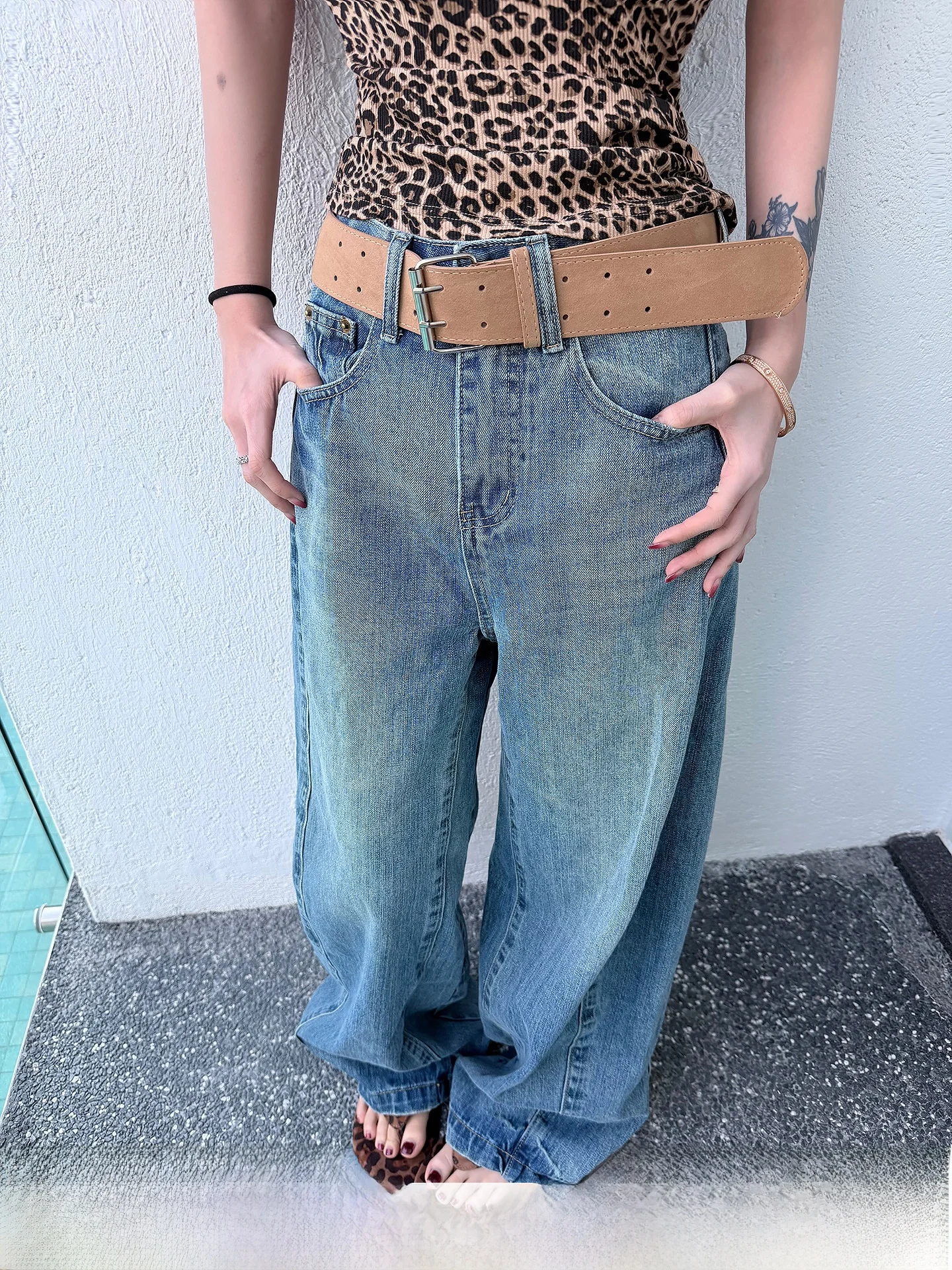 

Wutong Blue High Waist Wide Leg Straight Cut Jeans Women's Summer Korean Sle Loose Slimming Versatile Long Trousers