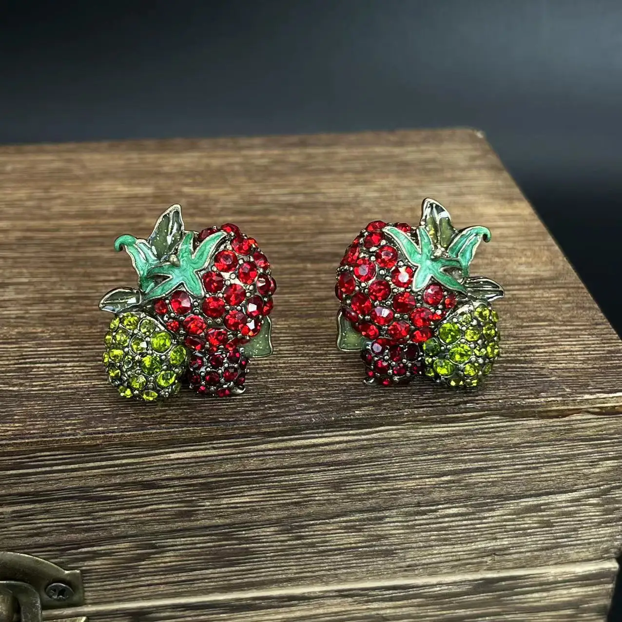 

French vintage court style strawberry studded drop glazed earrings