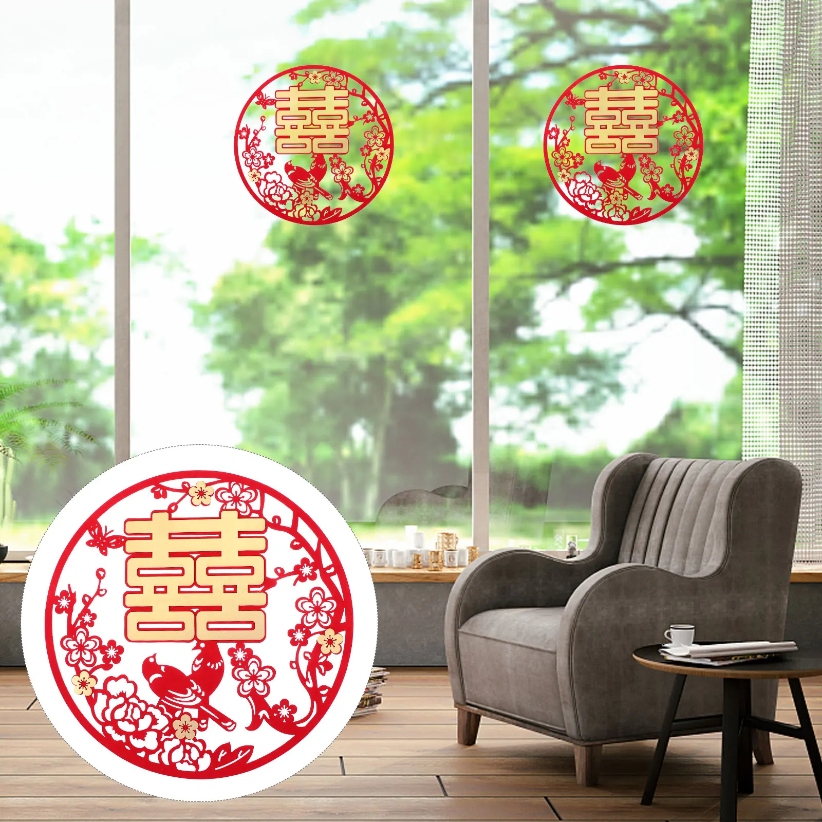 

3pcs Wedding Hi Decoration Window Ornament Party Decor Supplies Red Theme Chinese Traditional Wedding Room Window Decals Home