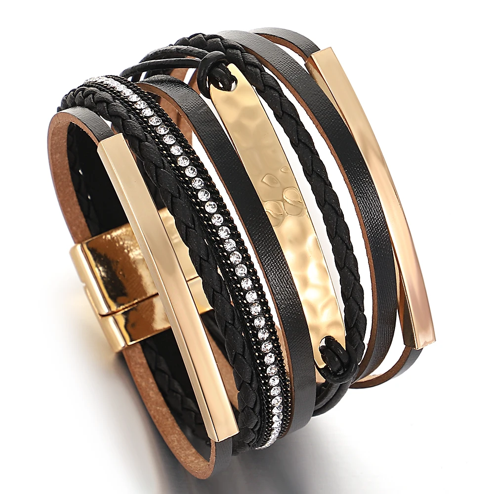 ALLYES Vintage Handmade Braided Leather Bracelet for Women Men Boho Chunky Multilayer Wrap Wide Bangle Bracelets Punk Jewelry