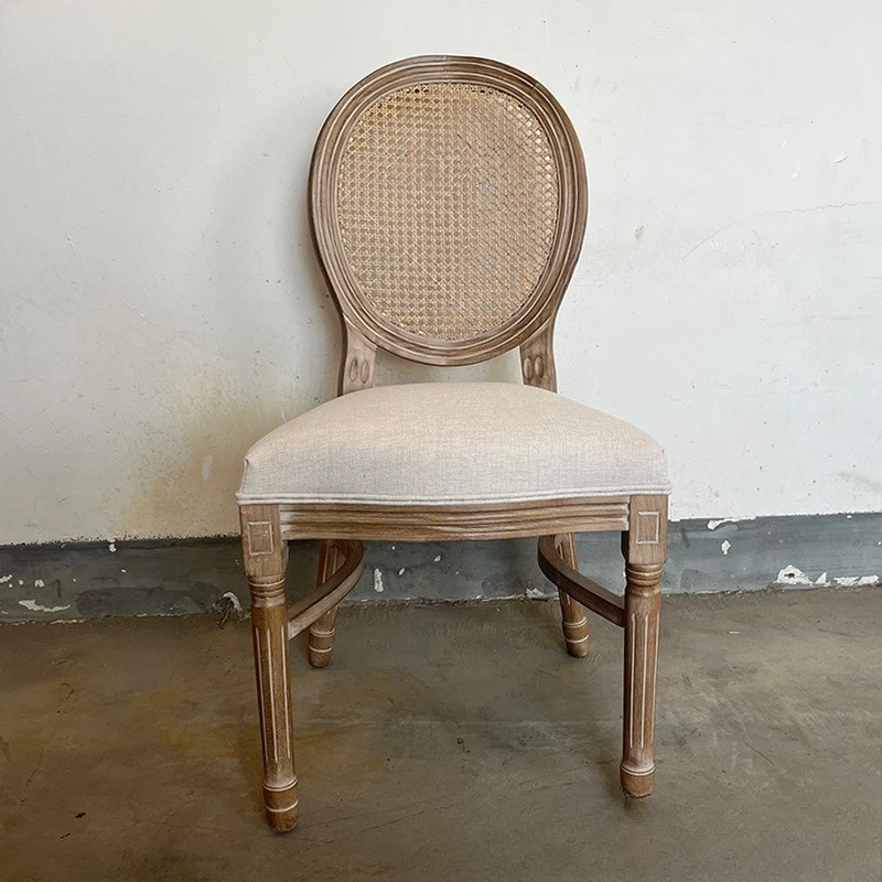 

Stackable rattan back gantry dining table and chair foreign trade original order Louis chair French old round back dining chair