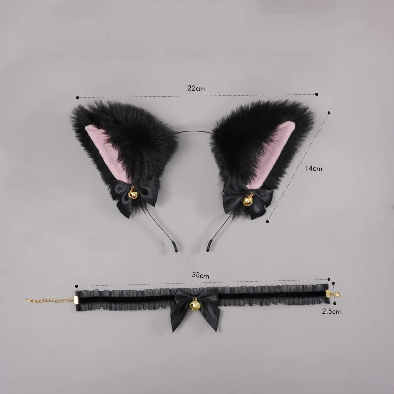 Cat Ear Bow Headband Necklace Cat Claw Gloves Cosplay Plush Bell Hairband Women Girl Masquerade Party Headwear Hair Accessories