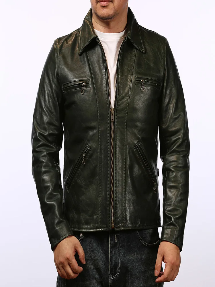 PJ2241 Asian Size Super Quality Genuine Japan Horse Leather 50% Wool Lining Horsehide Stylish Rider Jacket