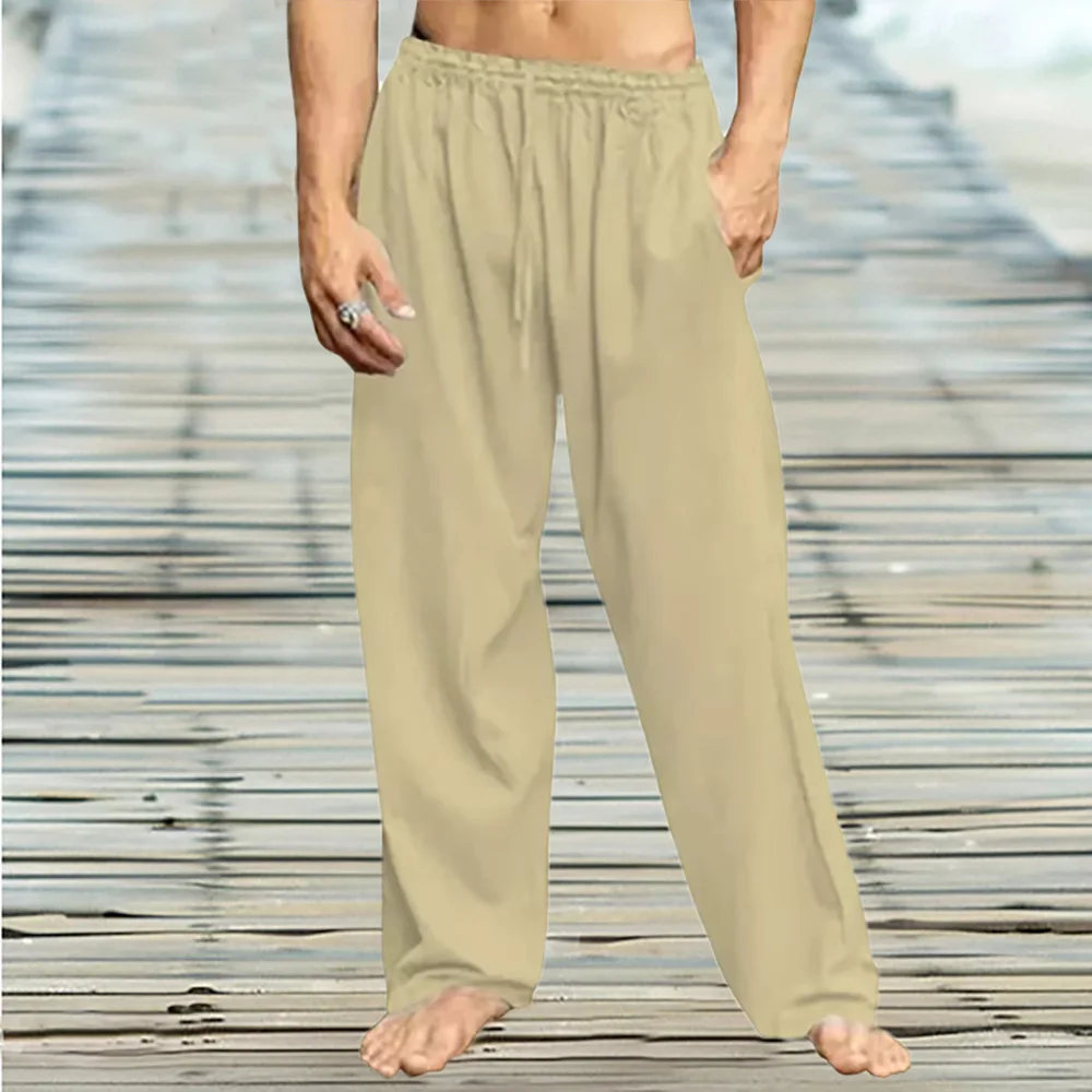 

New Men's Cotton Linen Loose Pants Male Summer Autumn Casual Solid Color Pants Breathable Lightable Trousers Plus Size S-5XL