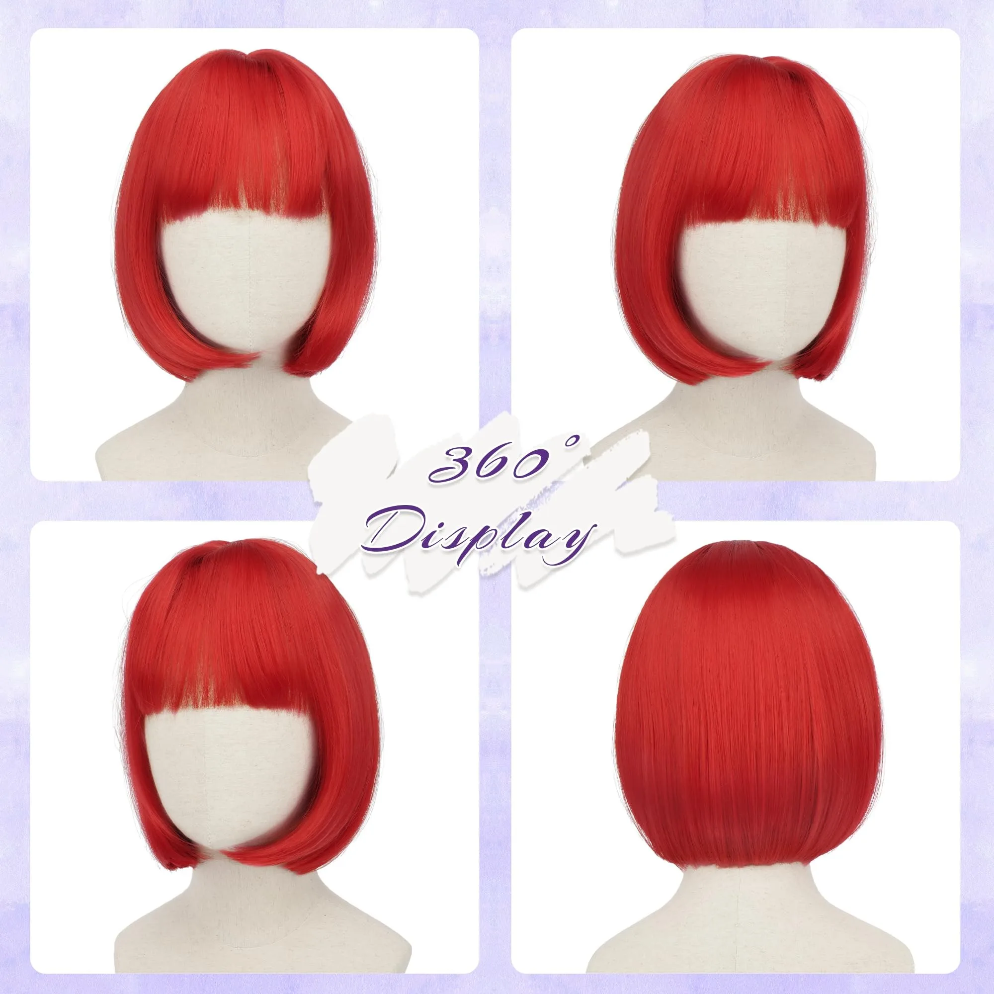 Red Short Bob Synthetic Wig - Halloween Party Wig - Cosplay Role-Playing Wig - Everyday Party Wig - Hot Wire Wig Headband