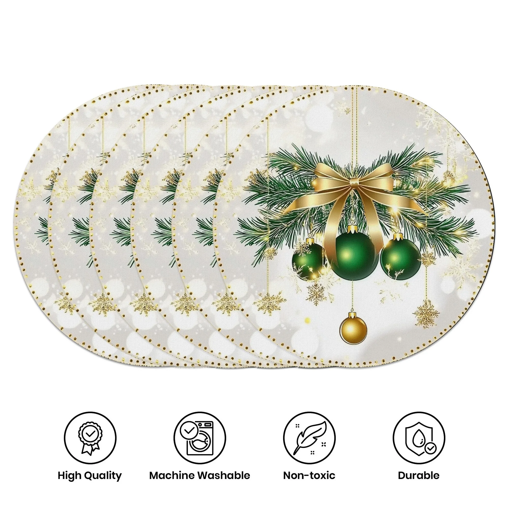 VIKAMA 6PC Weihnachten Gold Kiefer Mahlzeit Matte Runde Home Esstisch Desktop Dekoration und Zubehör