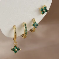 4pcs Fashion Cubic Zirconia Flower Hoop Earrings Set 18K Gold Plated Stainless Steel Stud Earring Piercing Jewelry aretes mujer - Image 3