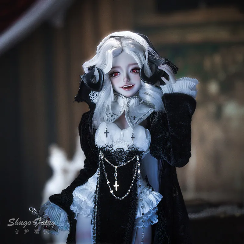 Shugo Fairy Authentische 1/4-Skala Weibliche BJD-Puppe Handbemalte Teufelshörner im Nonnen-Stil Kugelgelenk-Sammelpuppe für Sammler