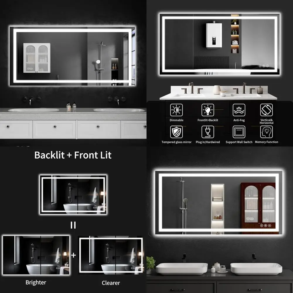 

Зеркало для ванной с LED-подсветкой 28x48 дюймов, 3 цветовые варианта, с функцией антизапотевания и регулировкой яркости, для туалетного столика, прихожей, гостиной