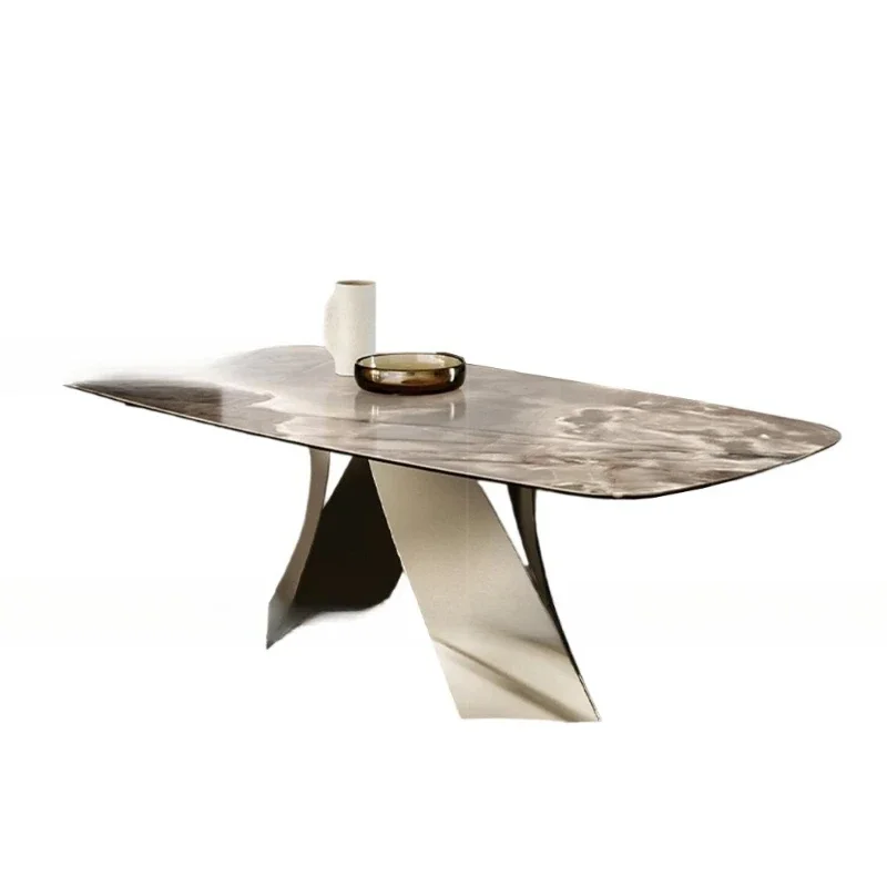 Retractable dining table Household rock slab rectangular functional table 8-seat dining table set