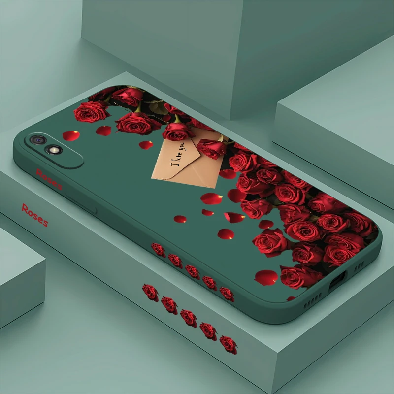 New Silicone Soft Phone Case For Xiaomi Redmi A1 A2 Painting Bright Red Rose Flowers Pattern Shockproof Bumper Back Cover Fundas