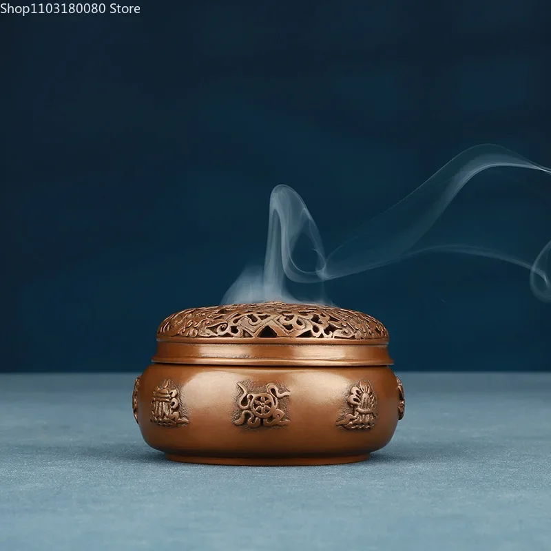 8.5cm Red Copper Incense Burner Decoration Tibet Eight Treasure incens burner  insence burner Zen home decor