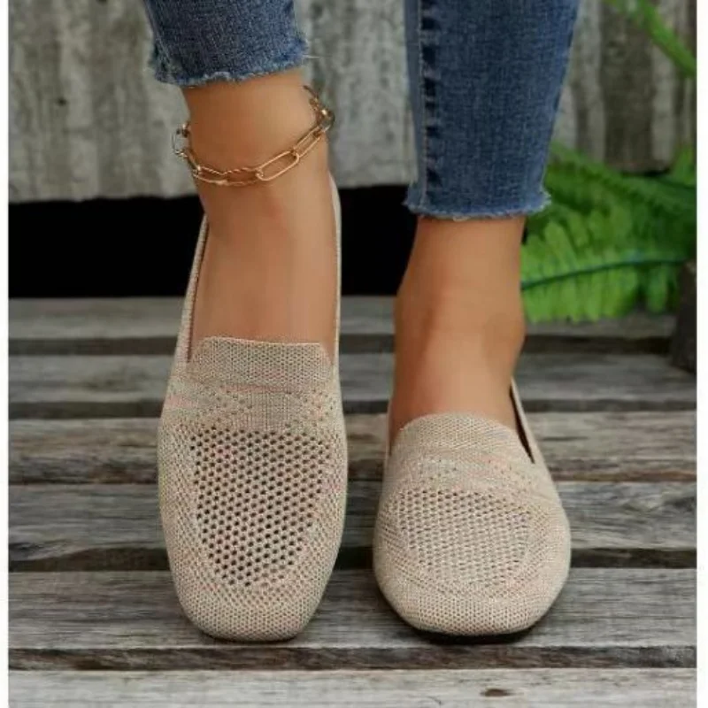 2024 Spring Autumn New Mesh Ballet Flats Women Mesh Breathable Sneakers Women Square Toe Slip on Loafers Size 43 Zapatos Mujer