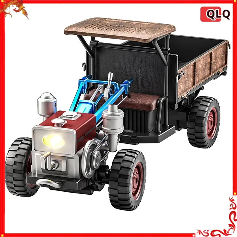 

Модель прогулочного трактора из литого под давлением сплава со звуком и светом, фермерская тележка, изысканная игрушка-коробка, идеальный подарок для детей или коллекционная