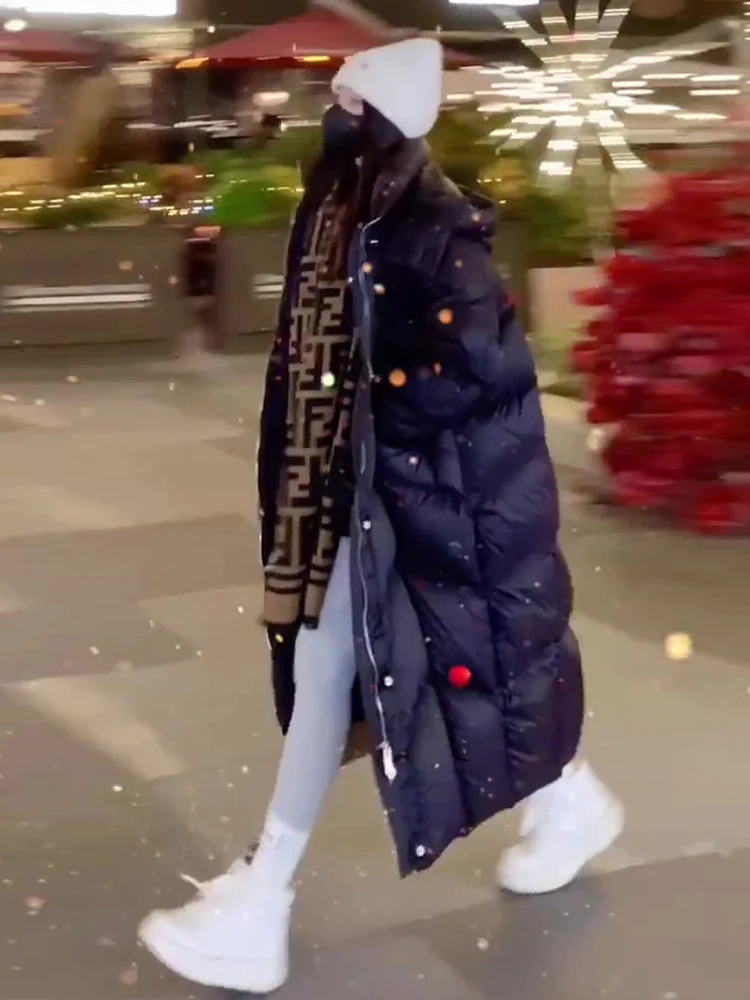 겨울용 따뜻한 후드 지퍼 블라 키니-길이 화이트 다운 패딩 재킷 여성용 코트 출퇴근용 한국 버전