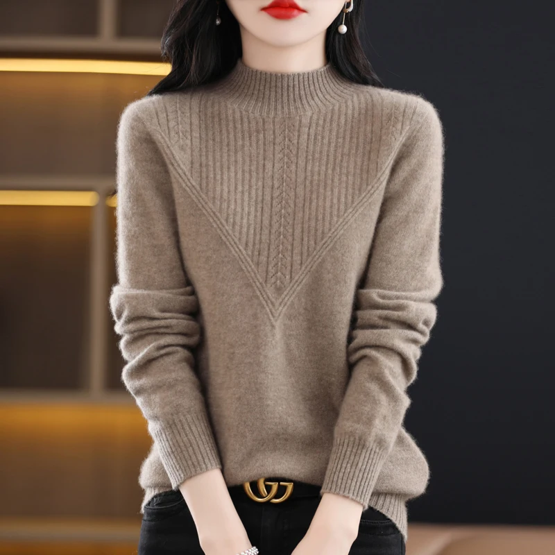 Wool Sweater Womens Clothing Mock Neck Sweater Female Long Sleeve Tops Knitwears Autumn Winter Fashion New In Pullover Jumper