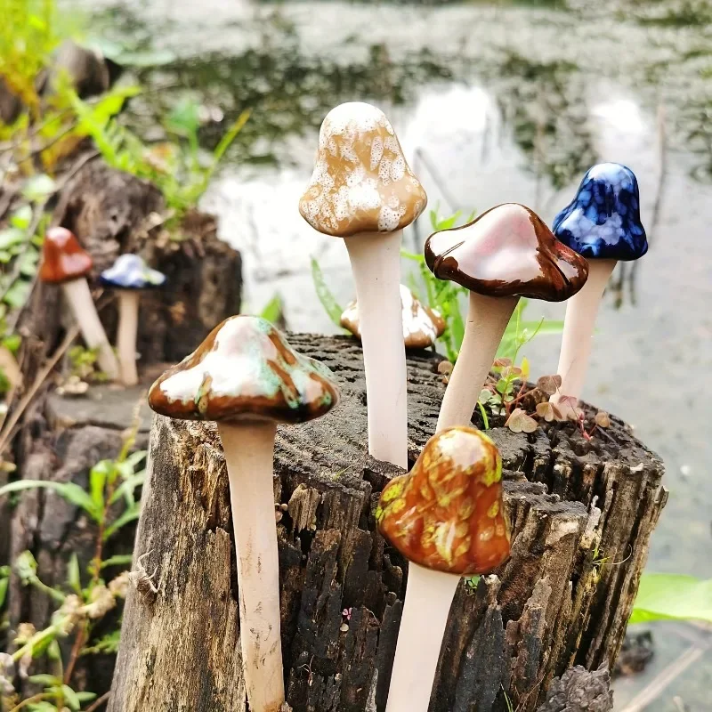 Glazed Ceramic Mushroom Ornament Handcrafted Mini Figurine for Outdoor Garden Lawn Yard Plant Landscape Decoration