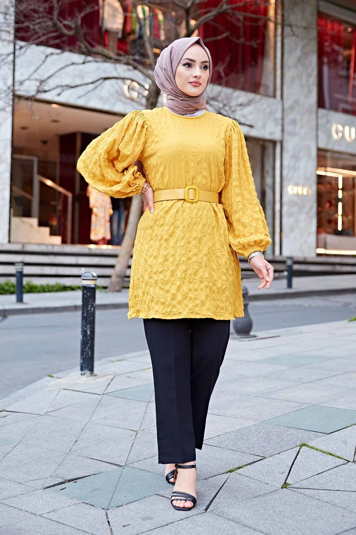 

Kemerli Börümcük Tunik TH-Mustard