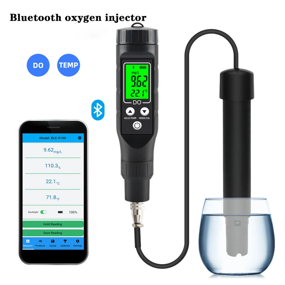 

BLE-9100 Smart Bluetooth Dissolved Oxygen Meter Multifunction Aquaculture Do Analyzer Aquarium Tester For Fish Tank Brewing Wine