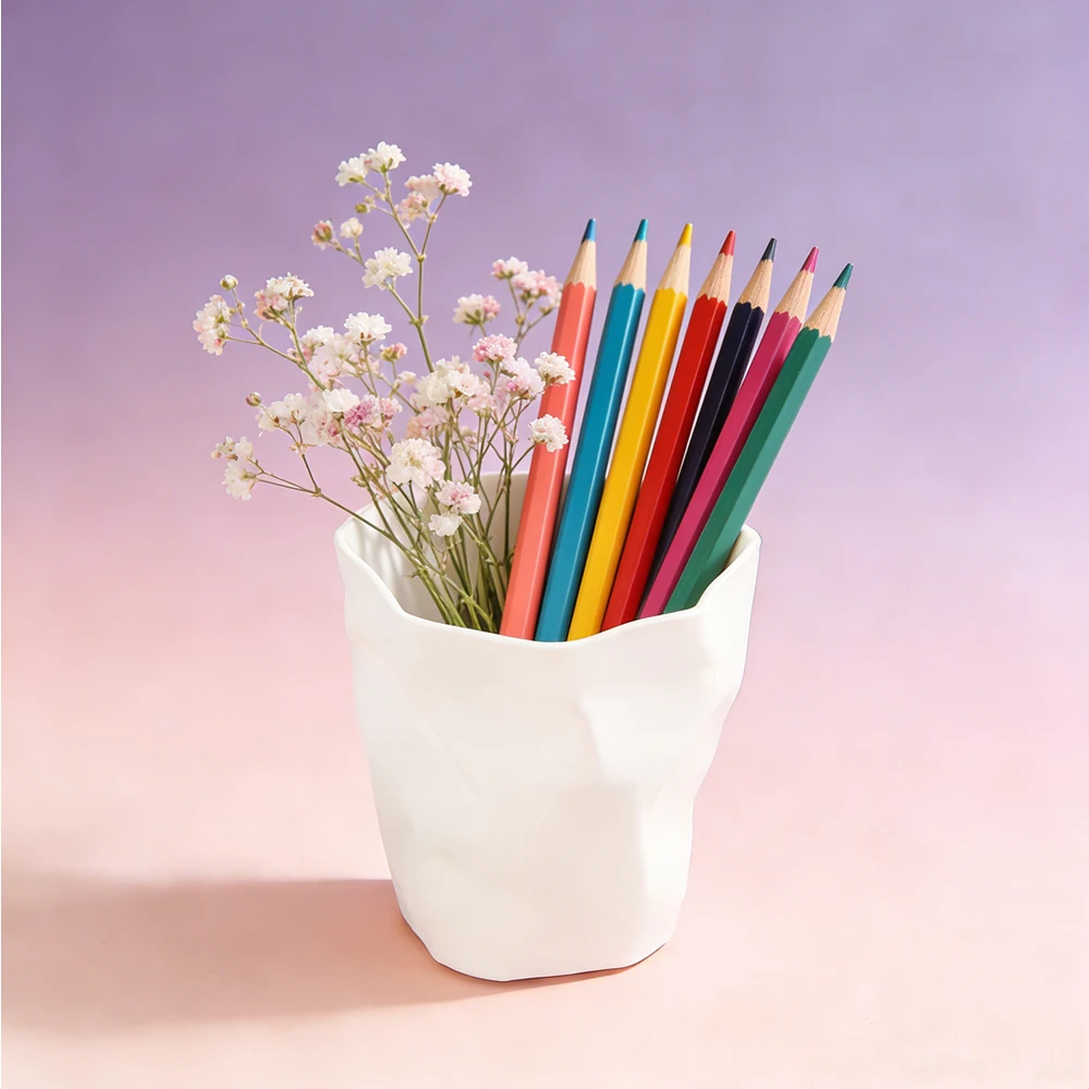 Plastic Irregular Crinkled Pen Holder, Large Capacity Desk Organizer, Flower Vase for Home, Multi-Functional Desktop Storage Bin
