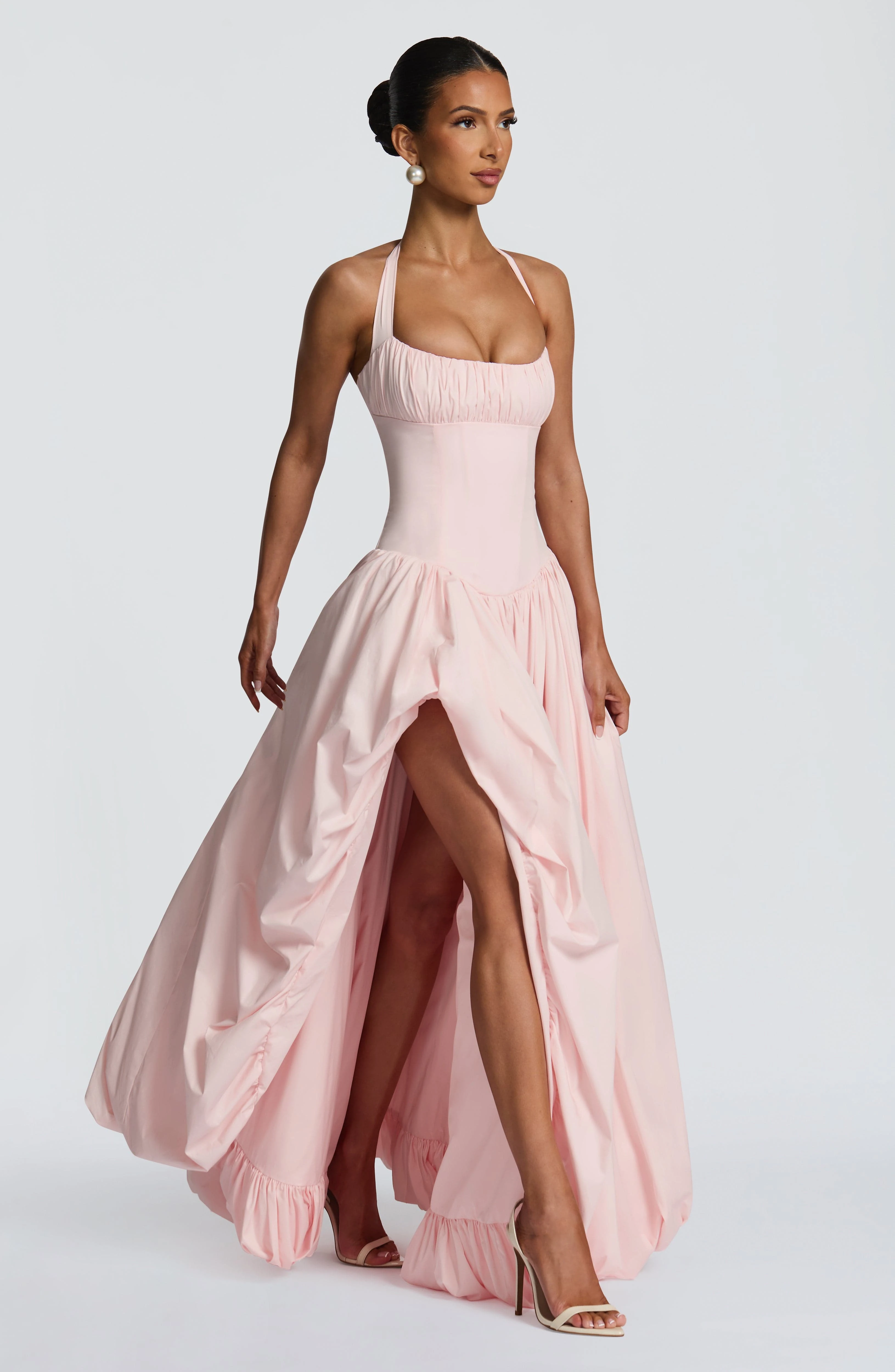 Putao Women Pink Halter Prom Dresses Corset Maxi Dress High Slit Elegant Formal Evening Birthday Party Long Gown - view 5