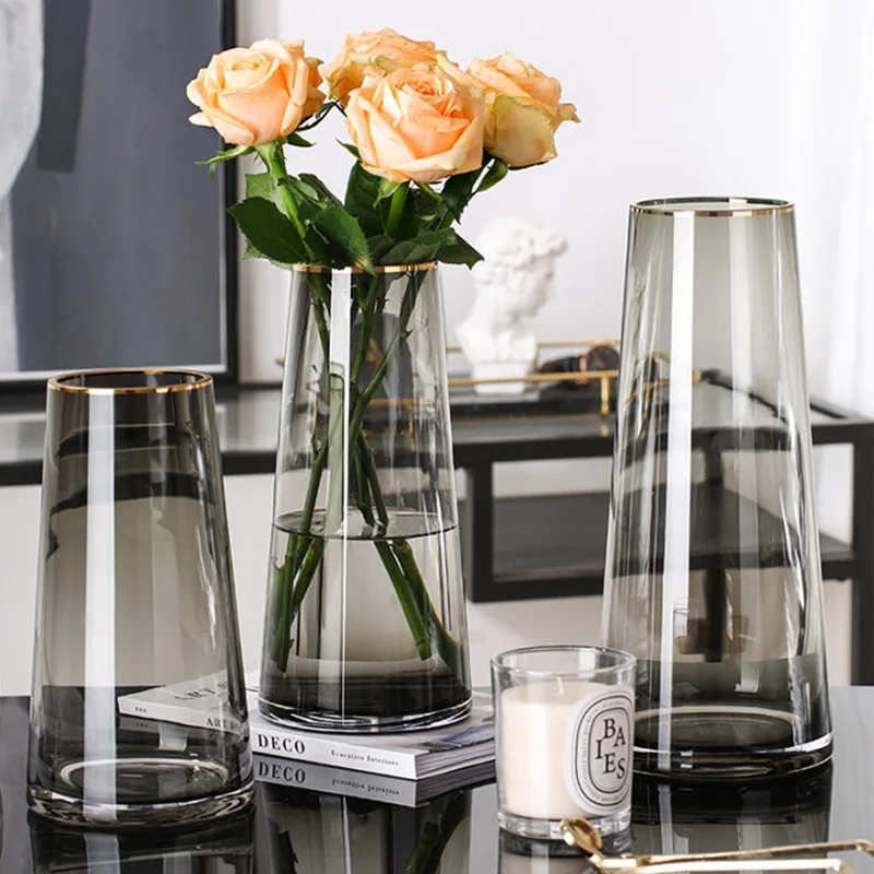 

Light luxury glass vase tracing Phnom Penh bottle mouth design home dining table living room vase ornament transparent hydroponi