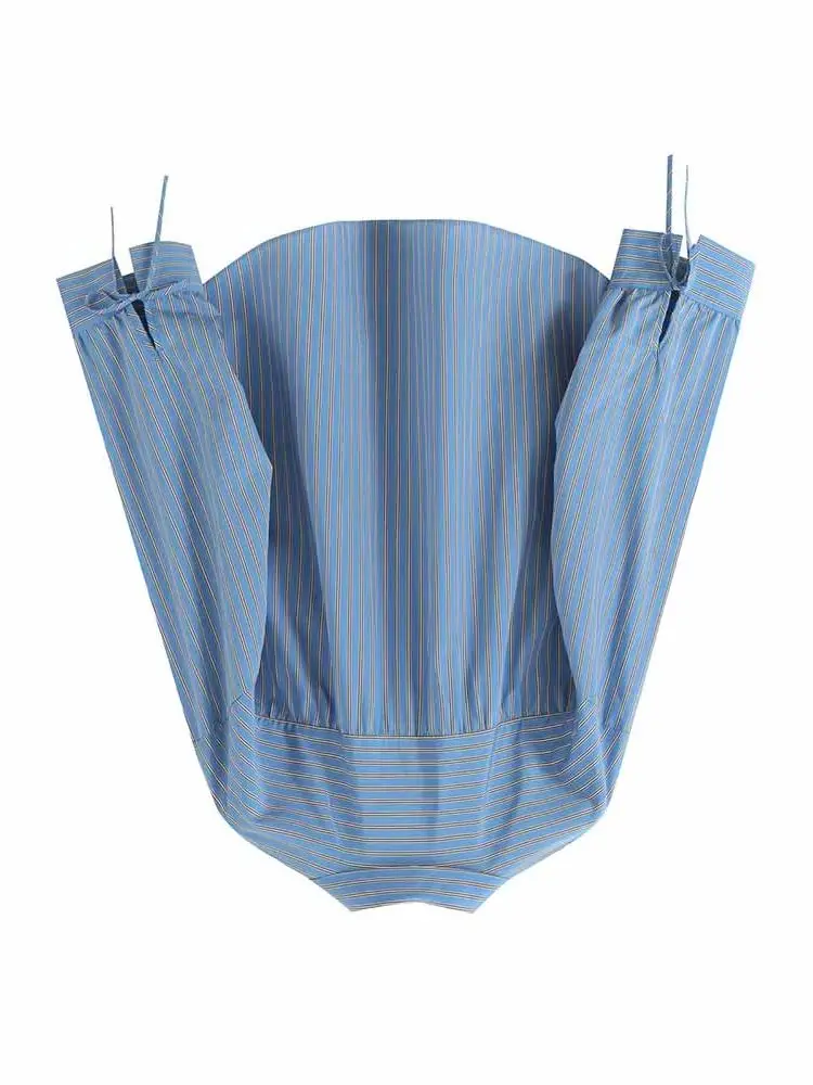 HH Nuova Donna All'inizio della Primavera Moda Maniche Lunghe Elegante Fiocco Decorazione Strisce Camicia Allentata Pendolarismo Femminile Top Versatili