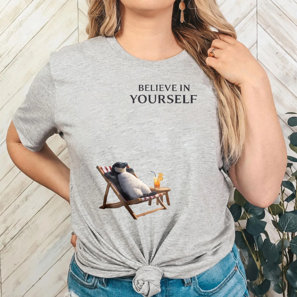 Nihilist Penguin Believe in Yourself Shirt Summer and Snow Penguin Tshirt Gift for Her Women Casual Oversized T-shirt